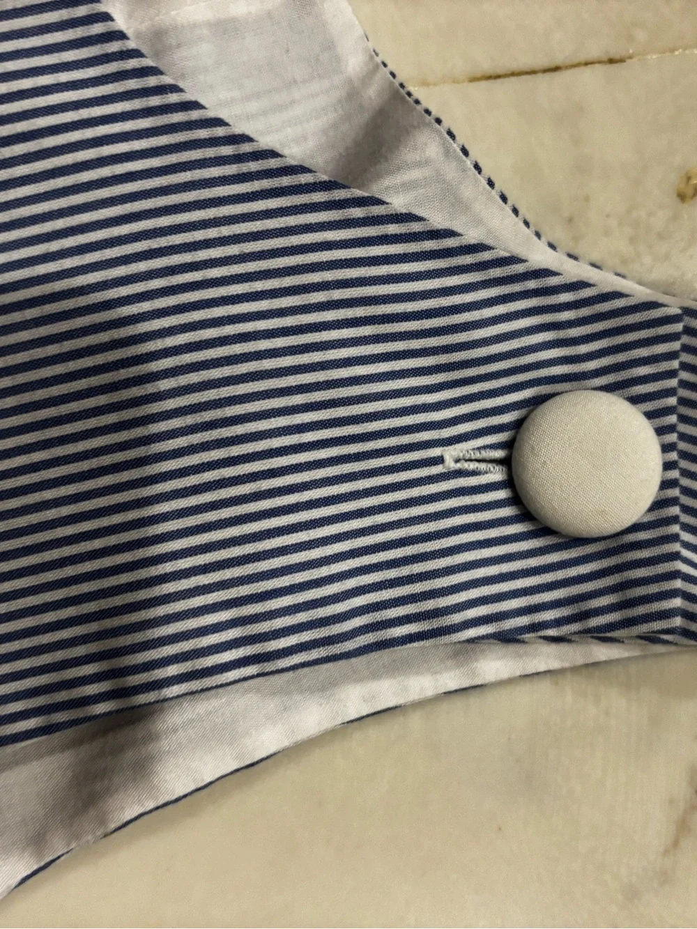Blue & White Pinstripe Baby Romper Smock ⚾️ with Baseball Patch ⚾️